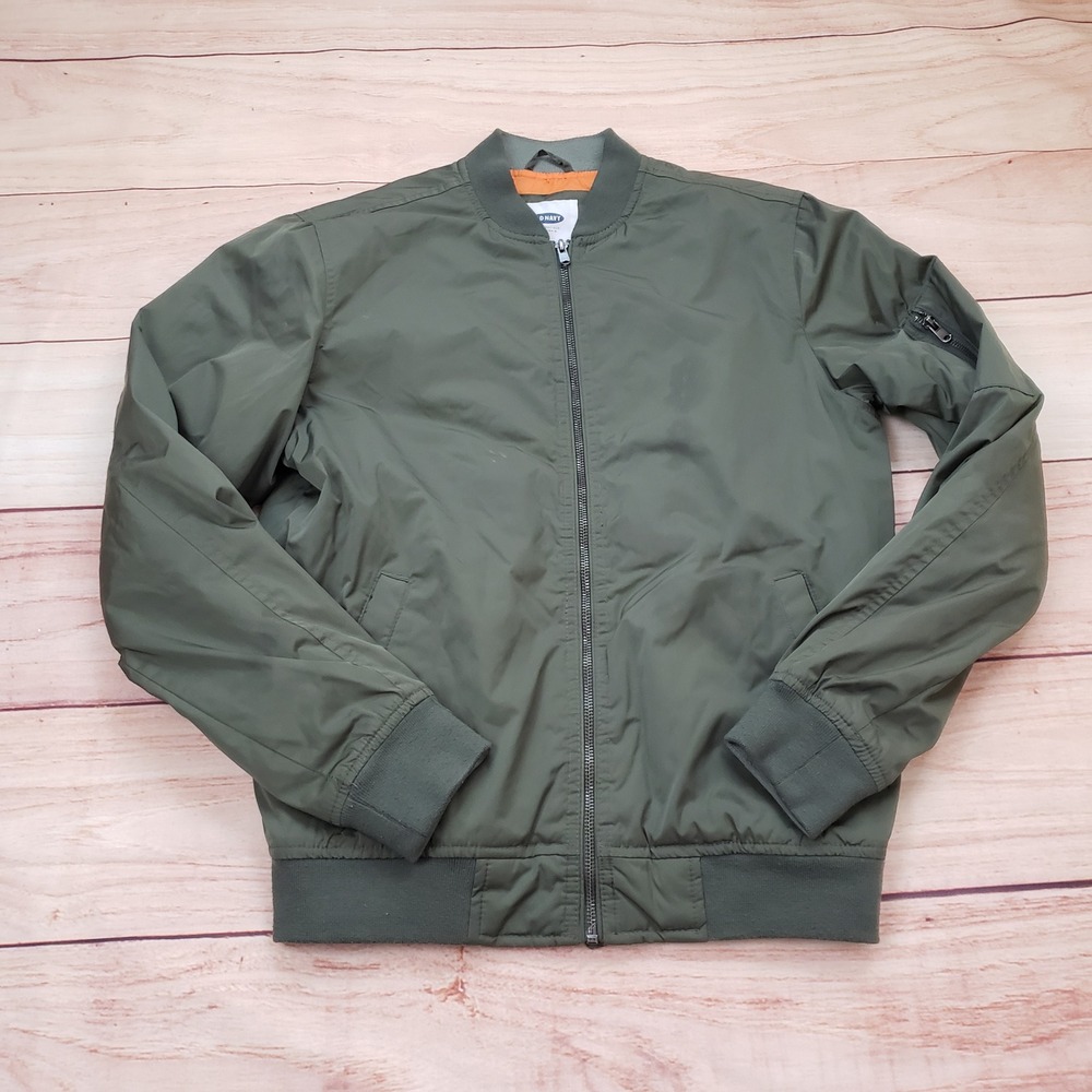 Old Navy Jacket Mens Small‎ Olive Green Bomber Orange Lining Outdoor Adult S